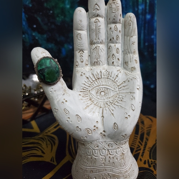 VINTAGE PIECE Sterling Silver ring with natural malachite stone size 6 - Picture 2 of 6